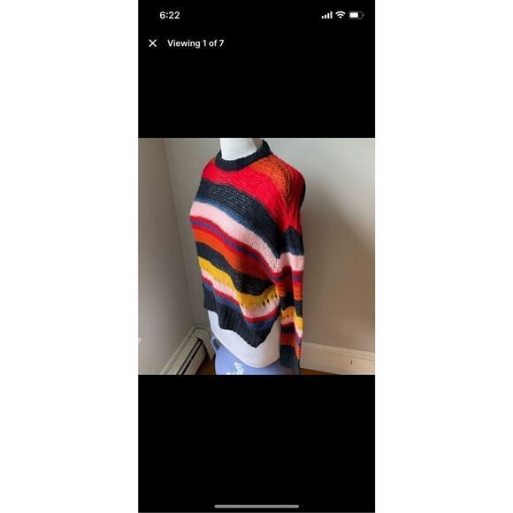 Moon and Madison Multicolor Striped Sweater Anthro Open Knit Dopamine Slouchy. S - Picture 9 of 9